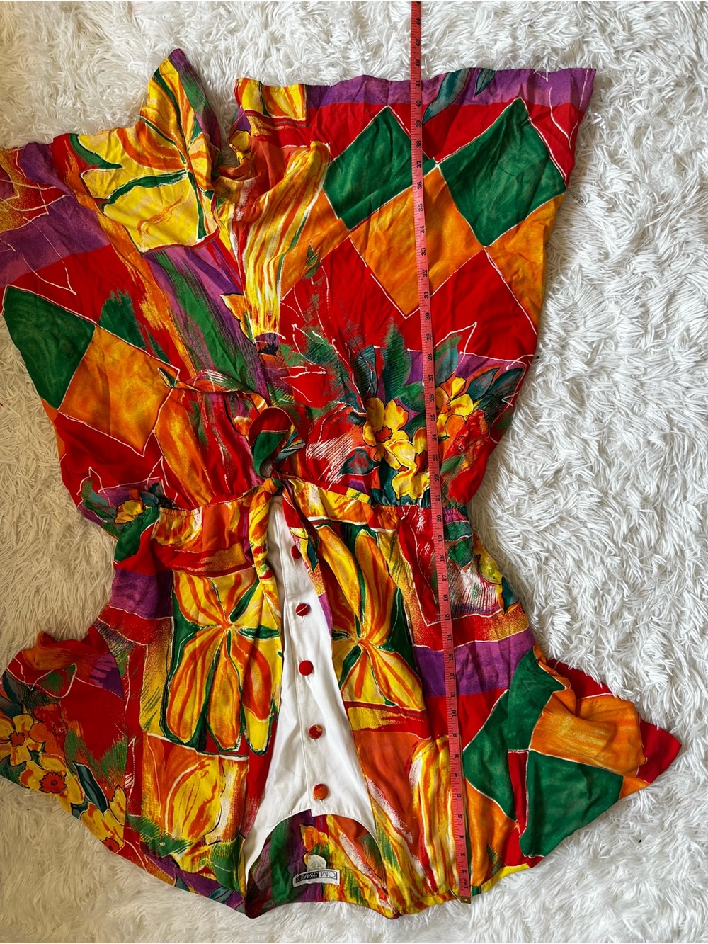 90s Vintage Colorful Floral Patchwork Women's Romper 3X - Picture 14 of 16